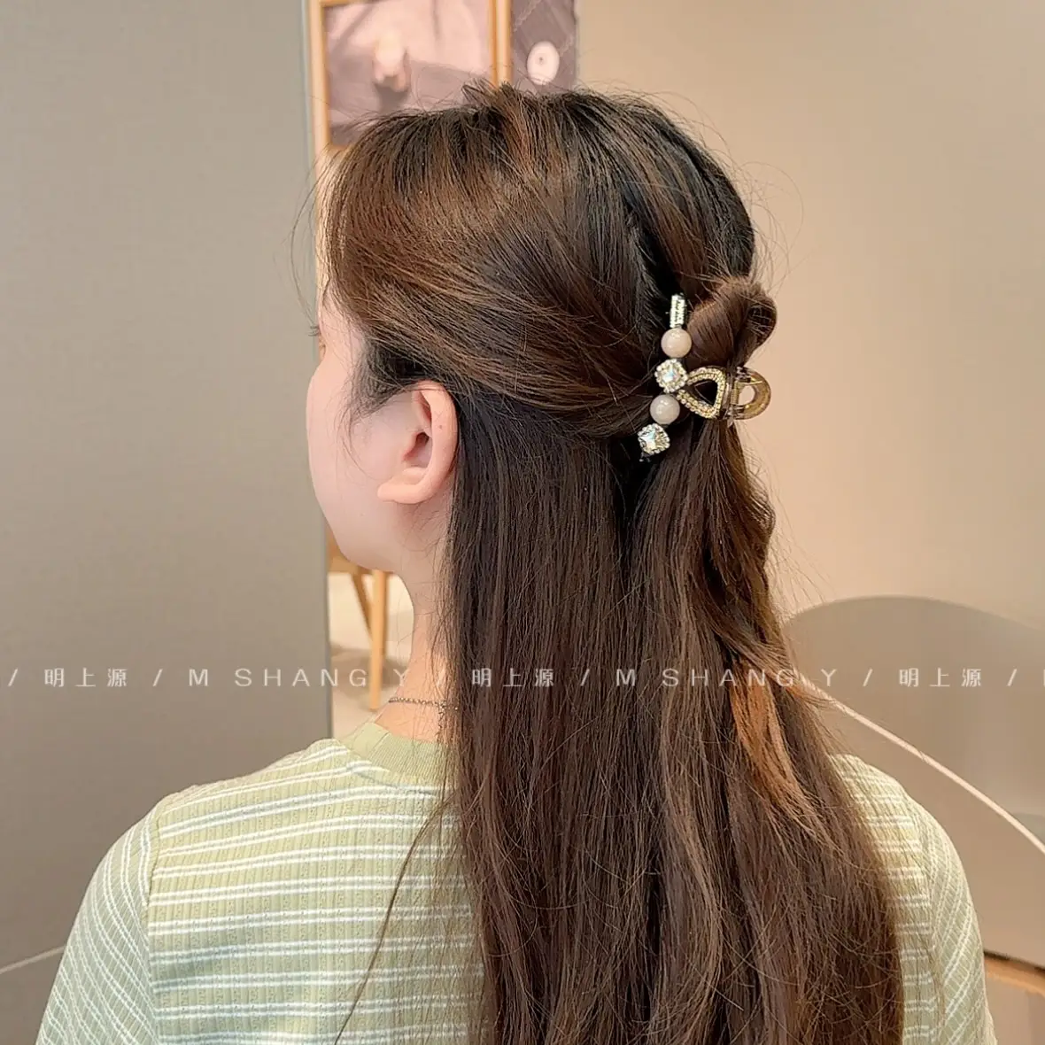 New High-End Citrine Beaded Clip Medium Ponytail — feature 7