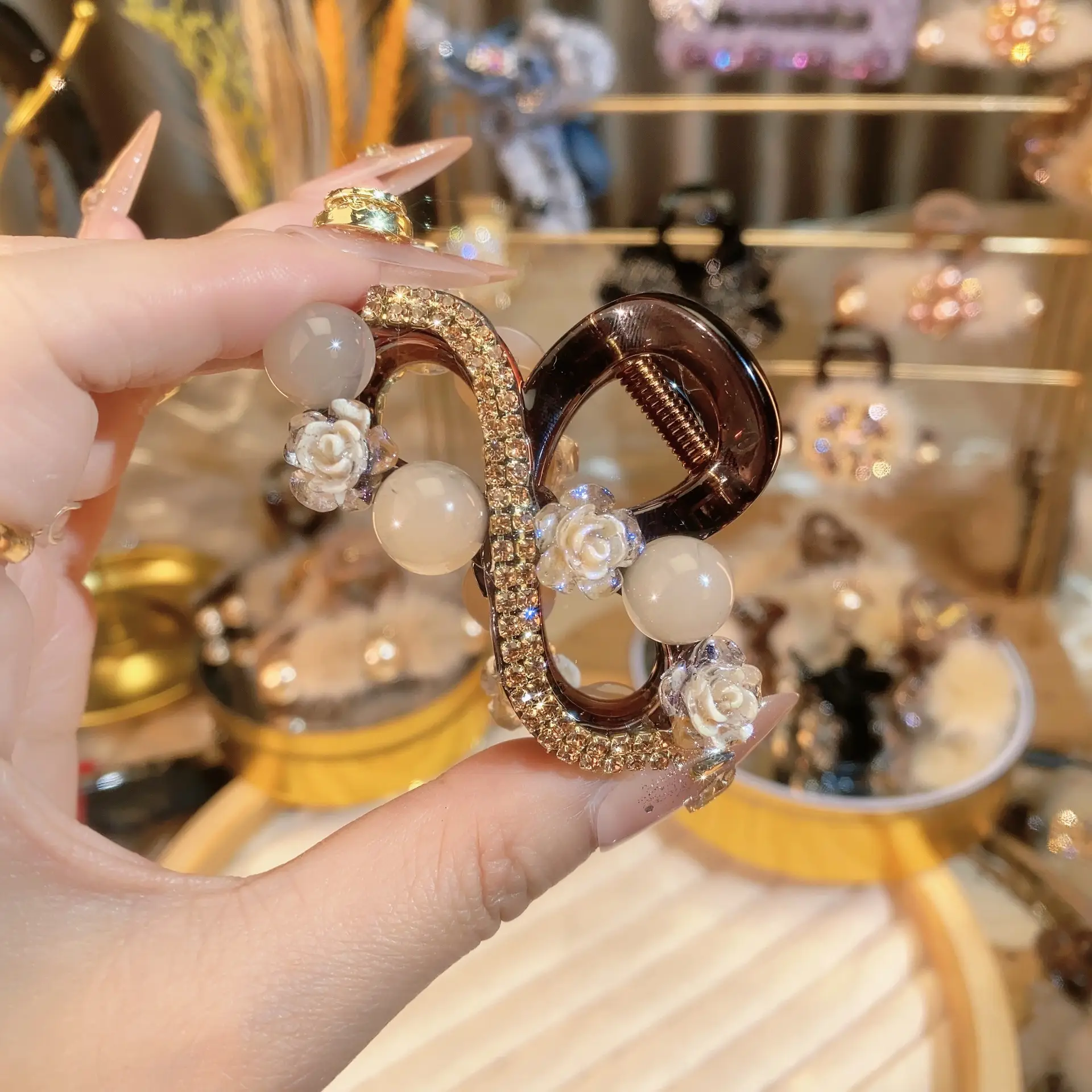 New High-End Citrine Beaded Clip Medium Ponytail - Image 3