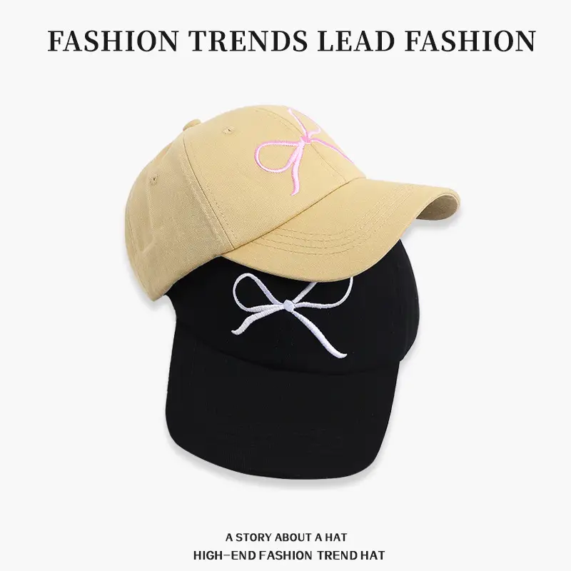 Women Baseball Cap with Embroidered Bow & Soft Top