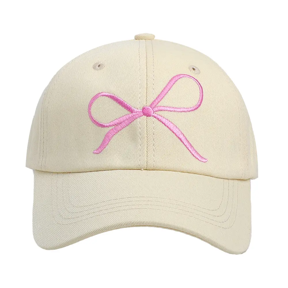 Women Baseball Cap with Embroidered Bow & Soft Top