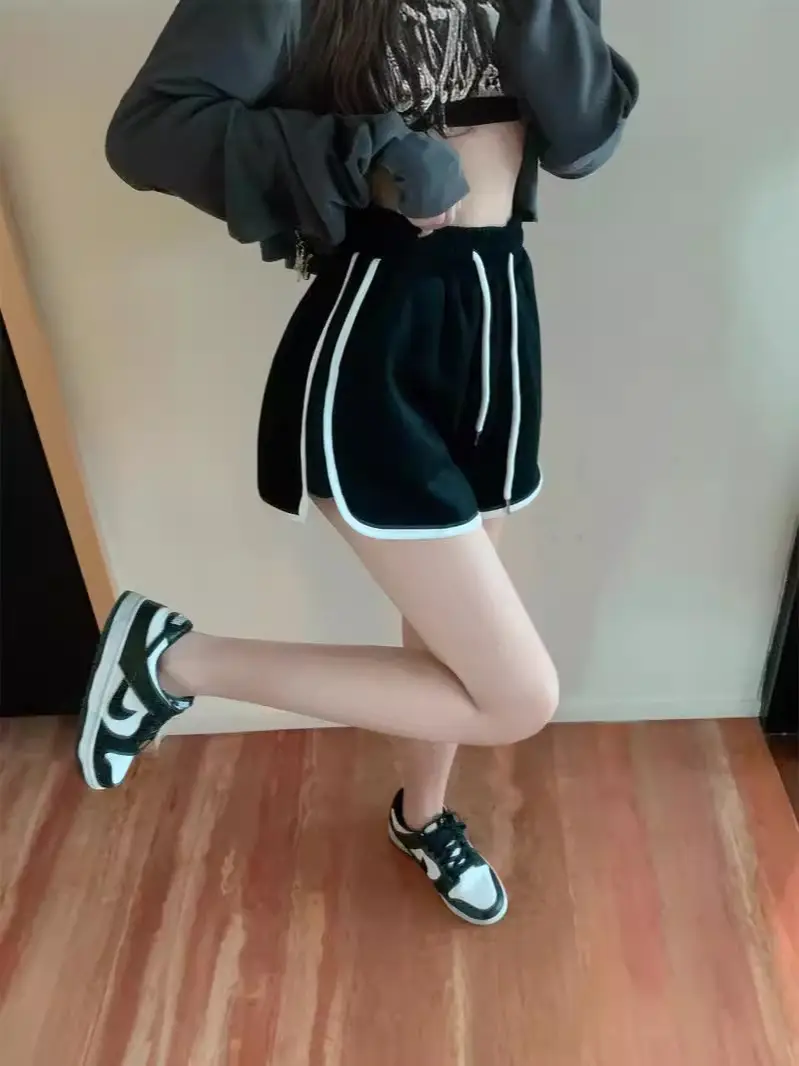 Women's Black Anti-Light Yoga Shorts with Drawstring Waist - Image 12