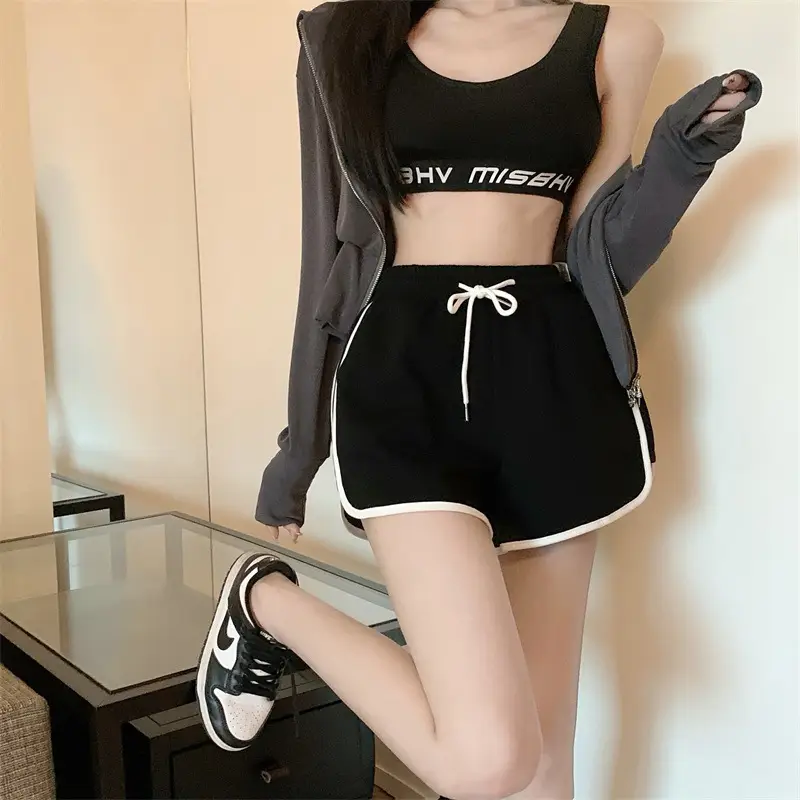 Women's Black Anti-Light Yoga Shorts with Drawstring Waist — feature 3