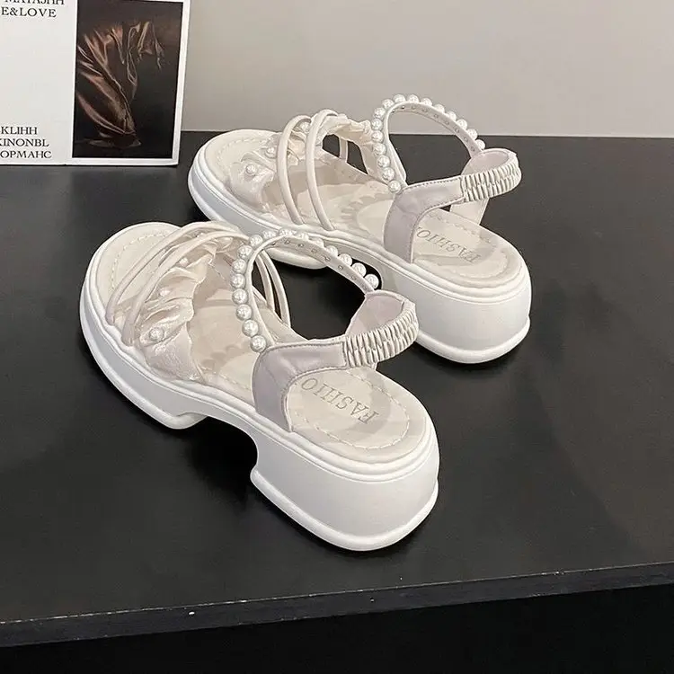 Women's White Pearl Strap Platform Sandals Summer - Image 4