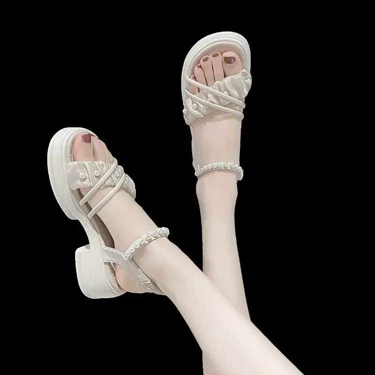 Women's White Pearl Strap Platform Sandals Summer - Image 6