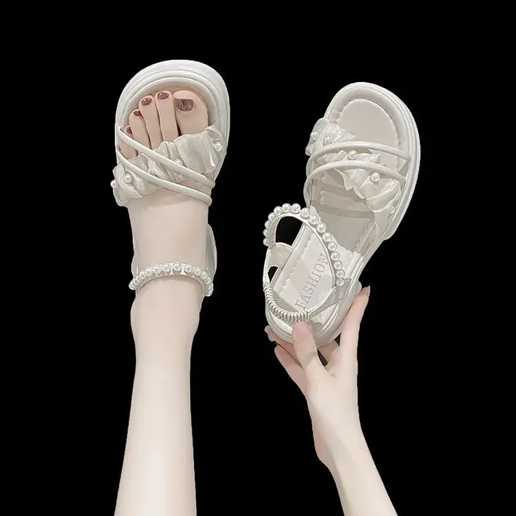 Women's White Pearl Strap Platform Sandals Summer — feature 9