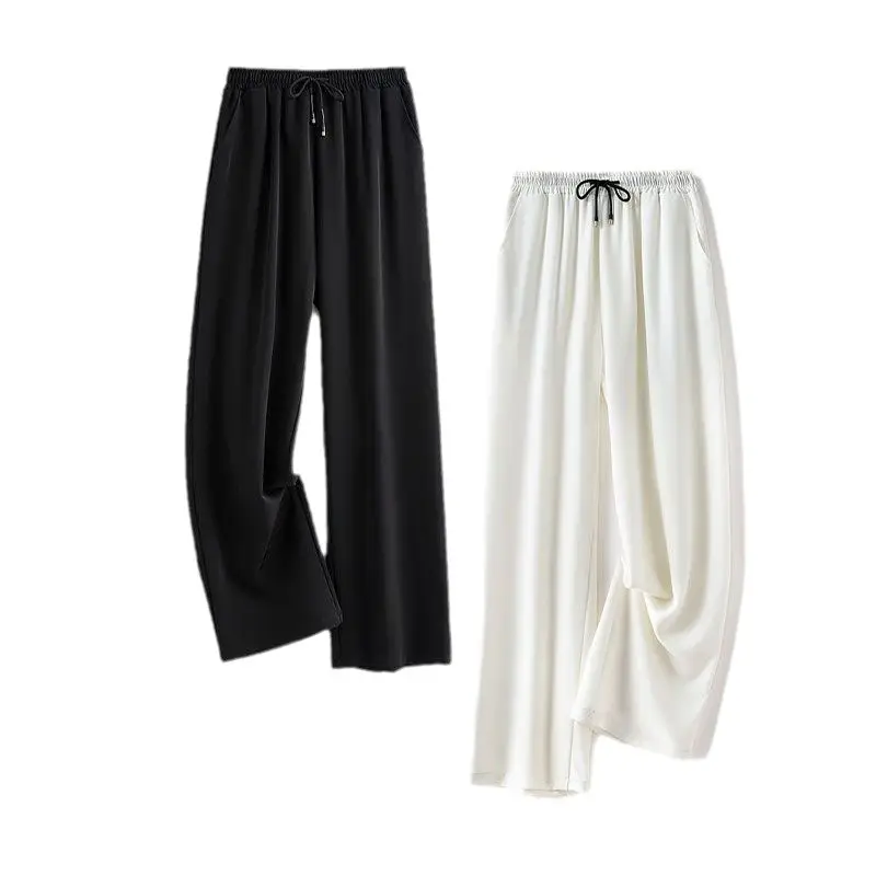 Black Wide Leg Ice Silk Pants Plus Size Loose Fit - Image 6