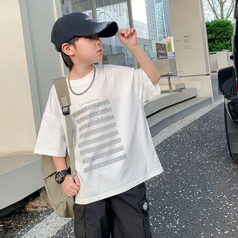 Boys White Graphic T-Shirt Mid Big Summer 2024