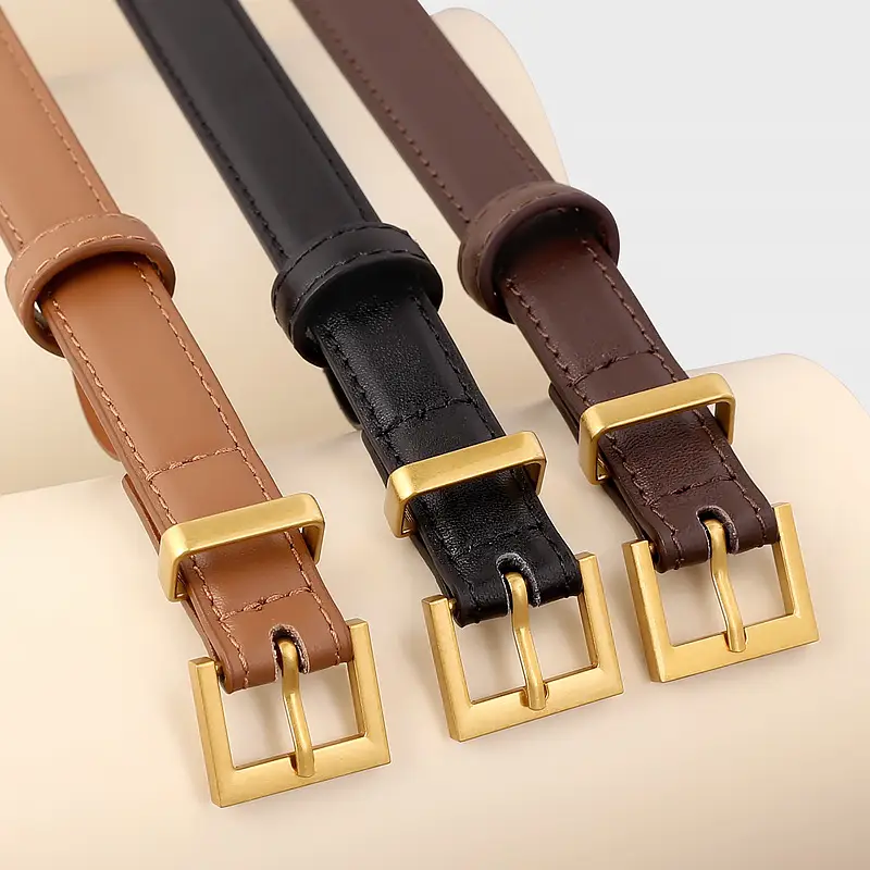 Women's Cowhide Leather Belt with Gold Buckle & Oil Coated Edge - Image 5