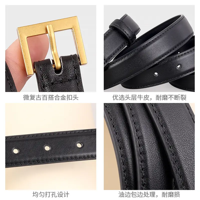 Women's Cowhide Leather Belt with Gold Buckle & Oil Coated Edge - Image 6