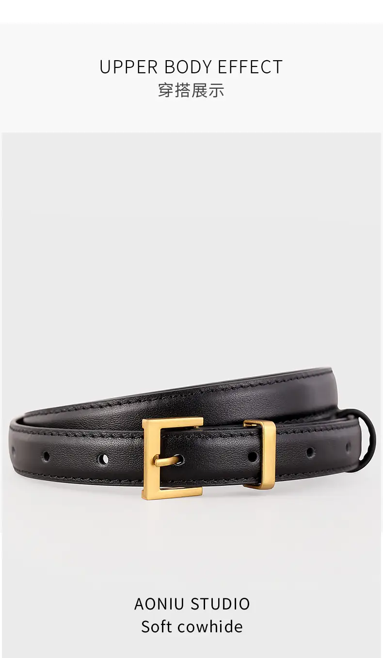 Women's Cowhide Leather Belt with Gold Buckle & Oil Coated Edge — feature 11