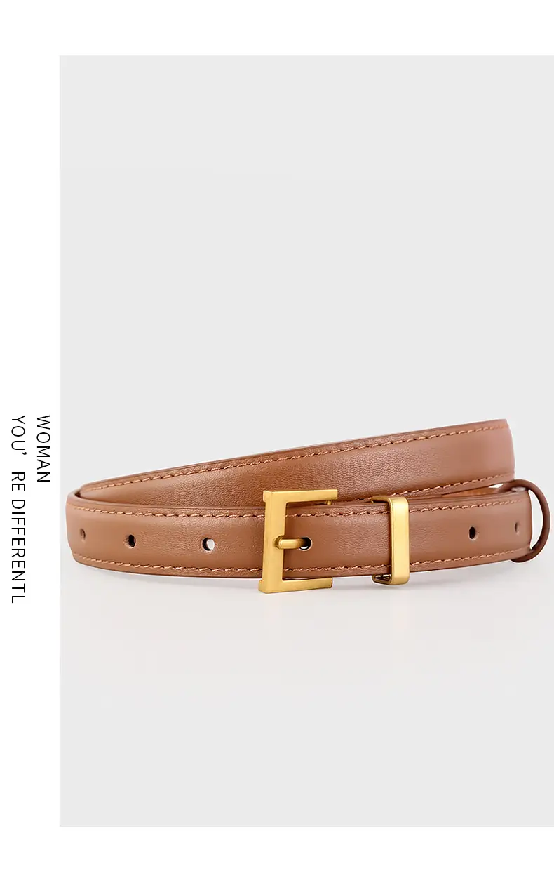 Women's Cowhide Leather Belt with Gold Buckle & Oil Coated Edge — feature 12