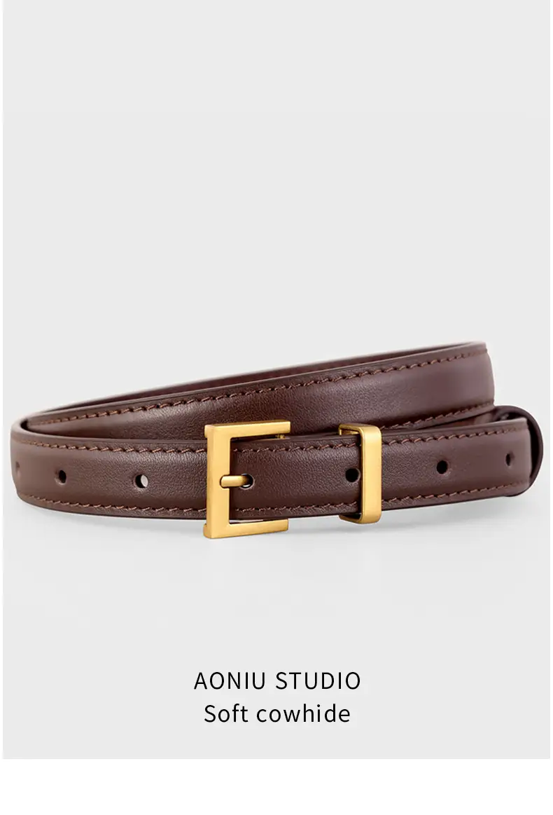 Women's Cowhide Leather Belt with Gold Buckle & Oil Coated Edge — feature 13