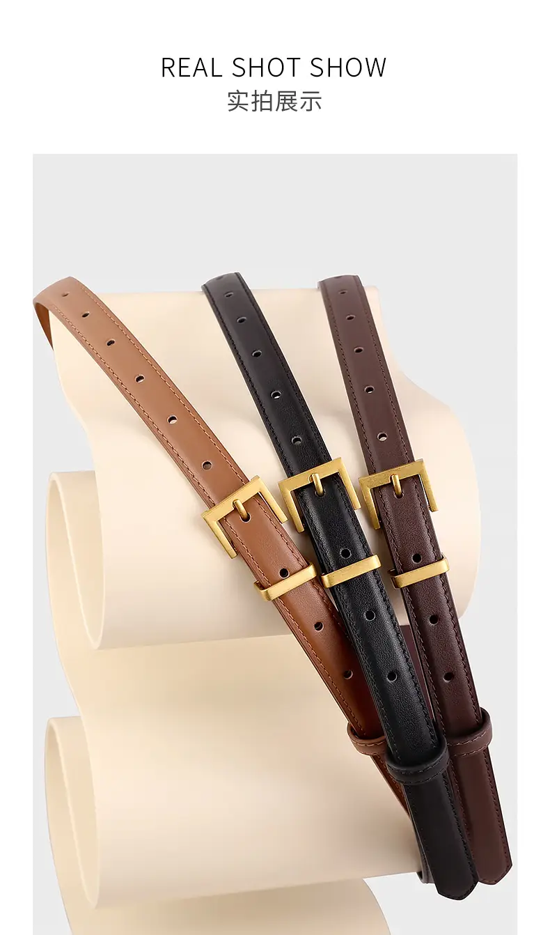 Women's Cowhide Leather Belt with Gold Buckle & Oil Coated Edge — feature 14