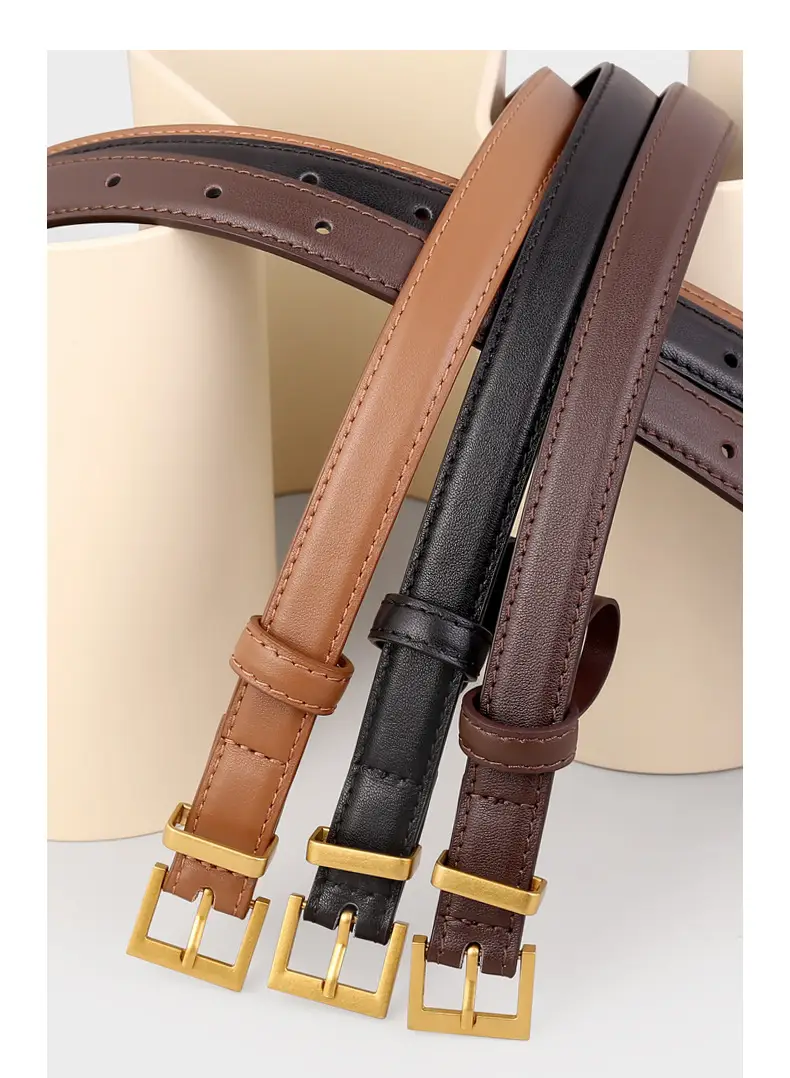 Women's Cowhide Leather Belt with Gold Buckle & Oil Coated Edge — feature 15