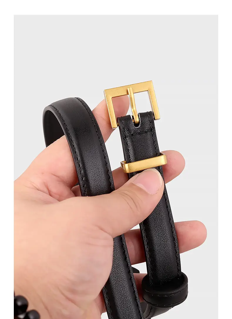 Women's Cowhide Leather Belt with Gold Buckle & Oil Coated Edge — feature 16