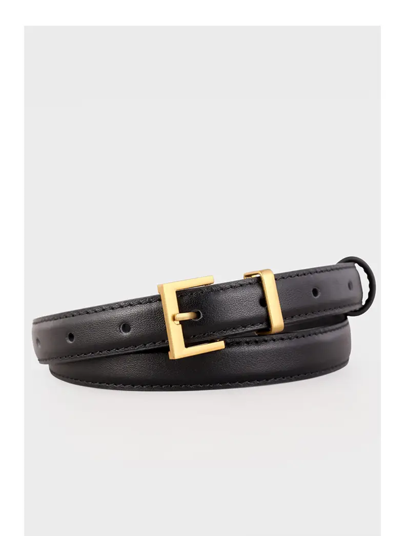 Women's Cowhide Leather Belt with Gold Buckle & Oil Coated Edge — feature 17