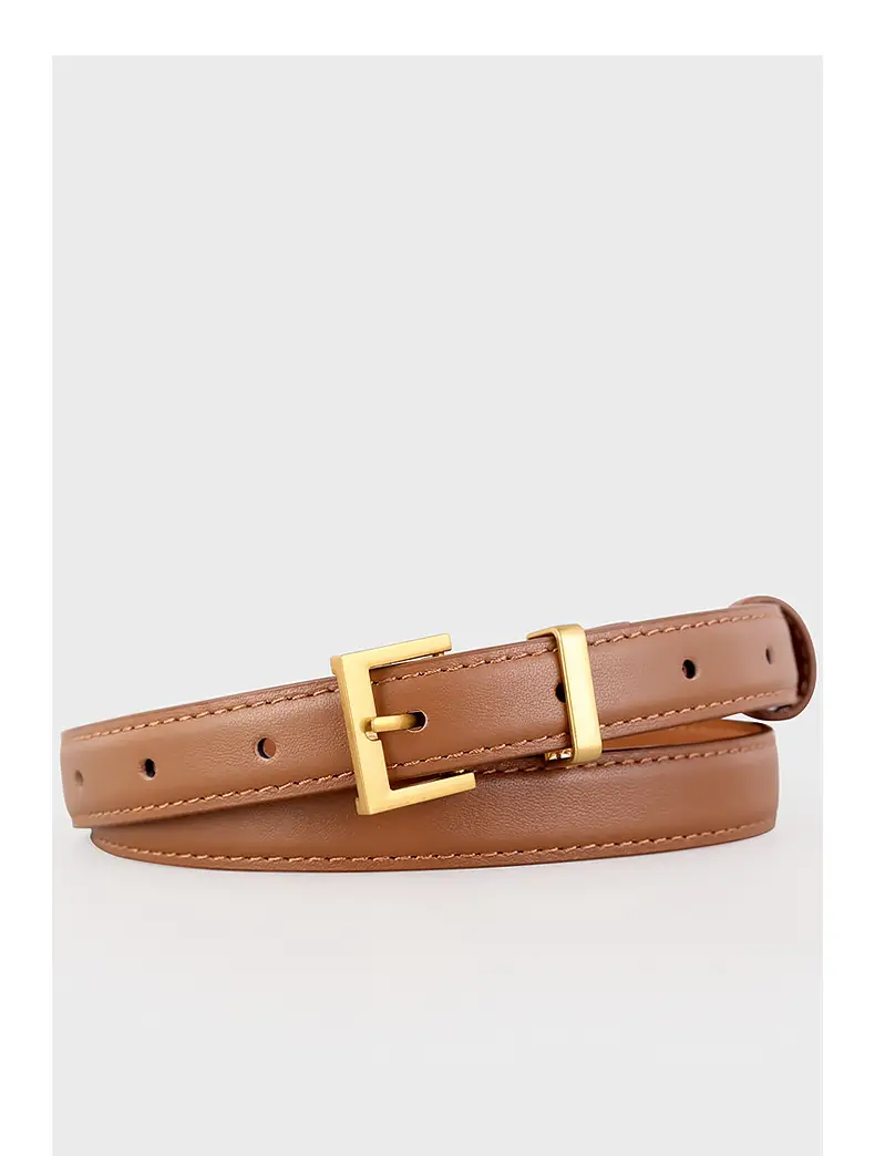 Women's Cowhide Leather Belt with Gold Buckle & Oil Coated Edge — feature 18