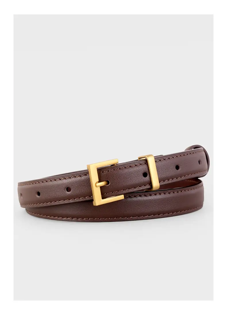 Women's Cowhide Leather Belt with Gold Buckle & Oil Coated Edge — feature 19