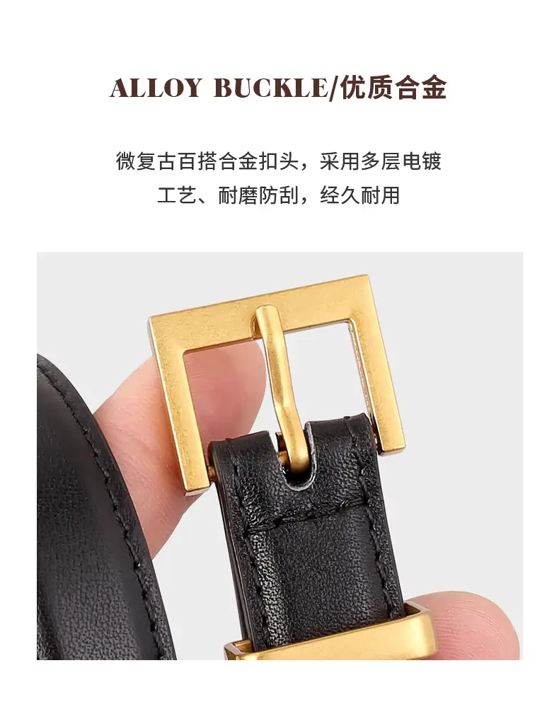Women's Cowhide Leather Belt with Gold Buckle & Oil Coated Edge — feature 6