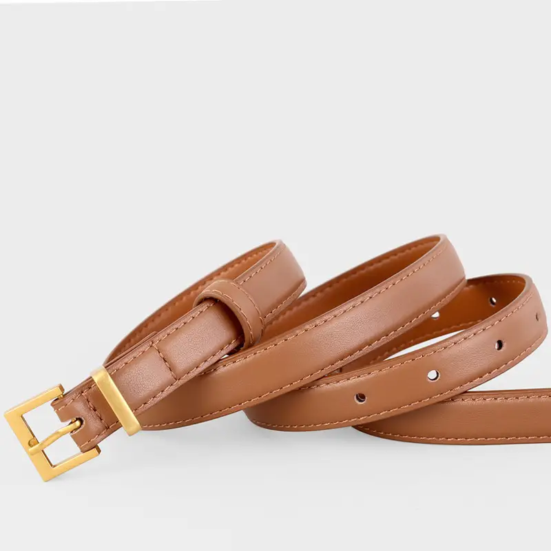 Women's Cowhide Leather Belt with Gold Buckle & Oil Coated Edge - Image 2