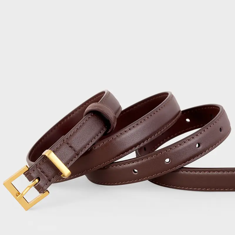 Women's Cowhide Leather Belt with Gold Buckle & Oil Coated Edge - Image 3