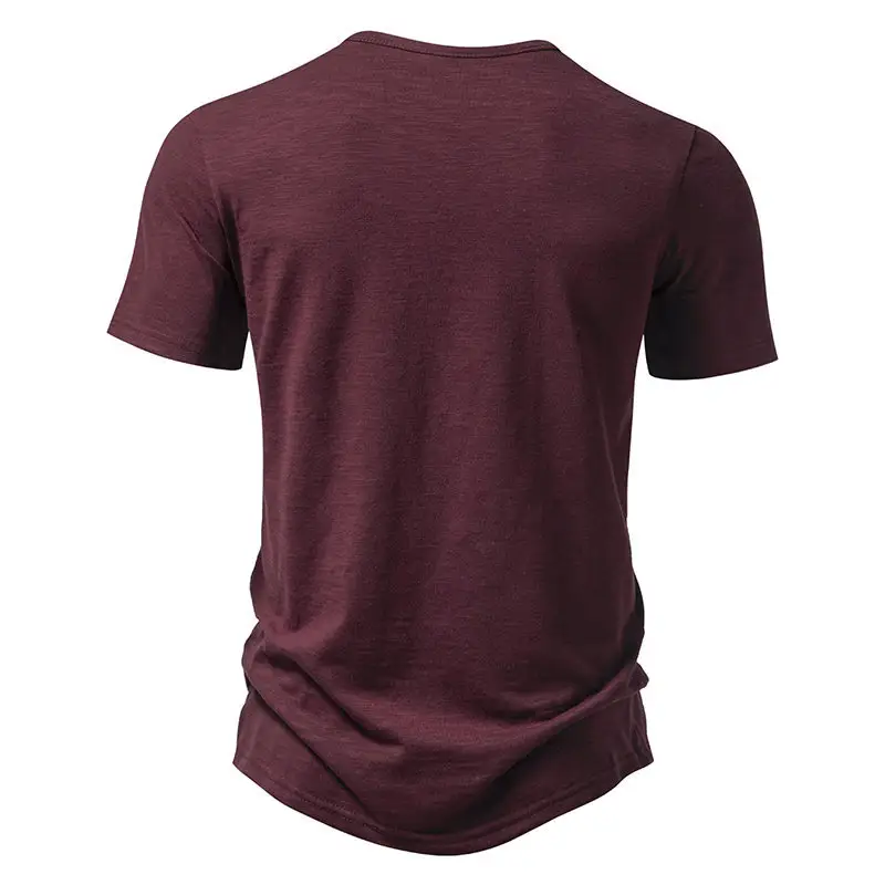 Men's V-neck T-shirt Olive Green 4-Button Slub Cotton — feature 19