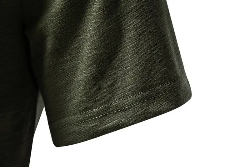 Men's V-neck T-shirt Olive Green 4-Button Slub Cotton — feature 31