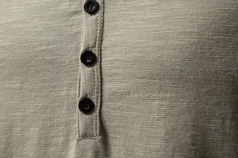 Men's V-neck T-shirt Olive Green 4-Button Slub Cotton — feature 37