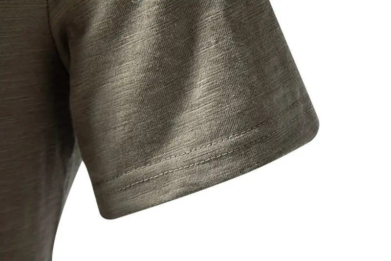 Men's V-neck T-shirt Olive Green 4-Button Slub Cotton — feature 39