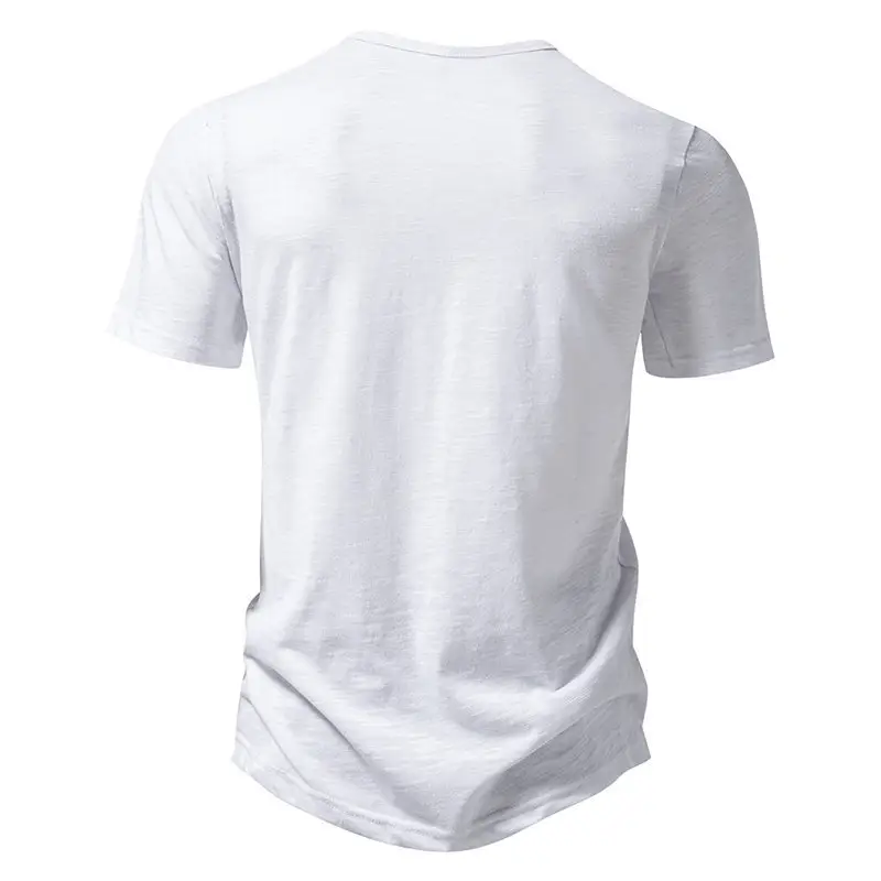 Men's V-neck T-shirt Olive Green 4-Button Slub Cotton — feature 4