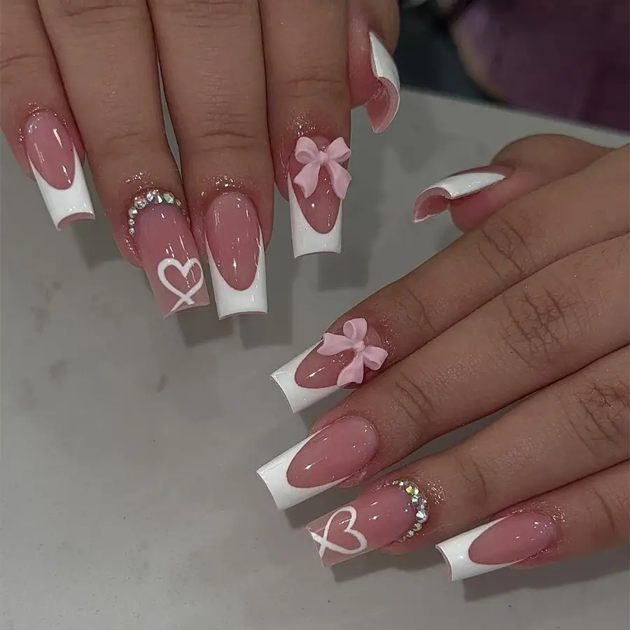 Cross-border French fake nails with bow design 24 pcs — feature 6