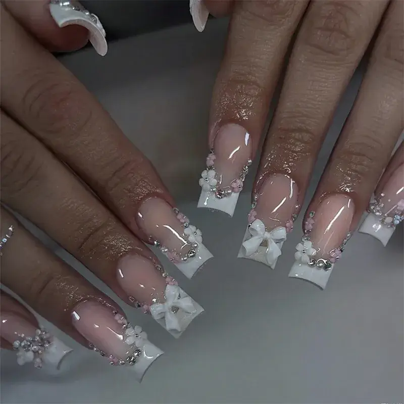 Cross-border French fake nails with bow design 24 pcs - Image 6