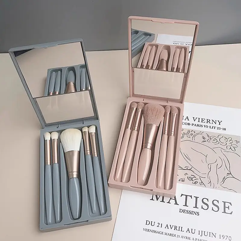 5-Piece Mirror Case Makeup Brush Set with Mirror - Image 7