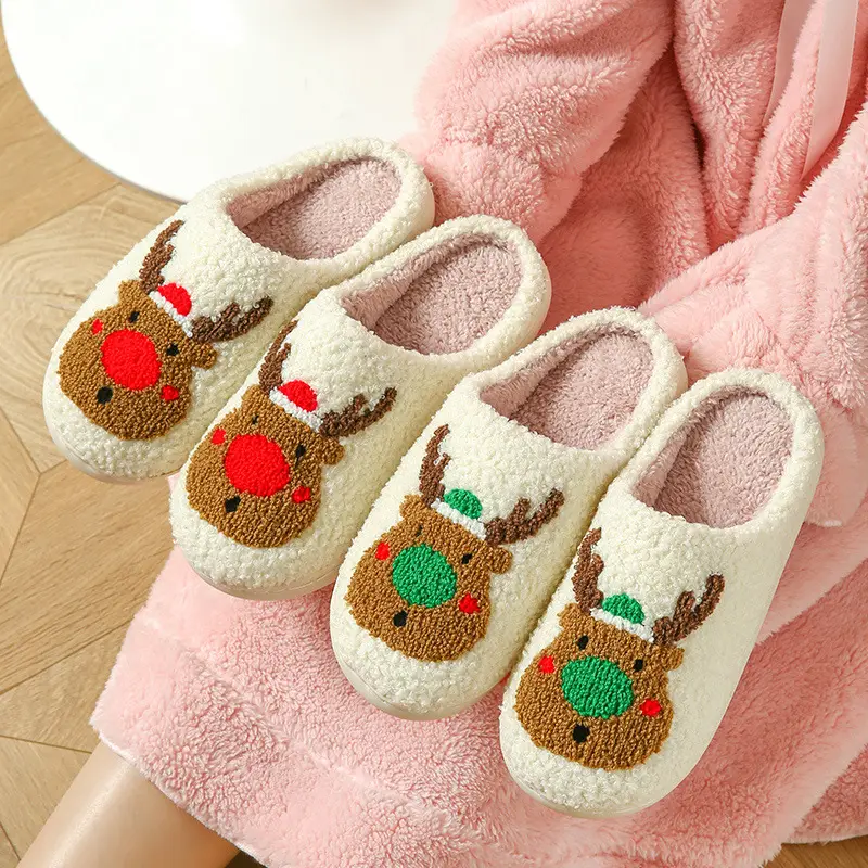 Cross-Border Cute New Christmas Elk Cotton Slippers for Women Winter Ins Warm Home Indoor Couple Plush Outer Wear - Image 10