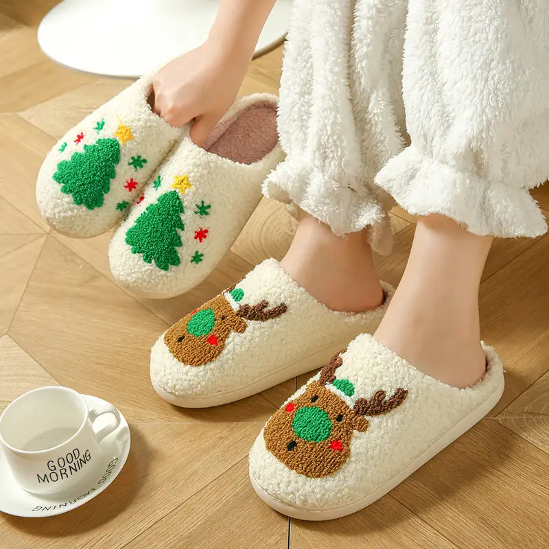 Cross-Border Cute New Christmas Elk Cotton Slippers for Women Winter Ins Warm Home Indoor Couple Plush Outer Wear - Image 11