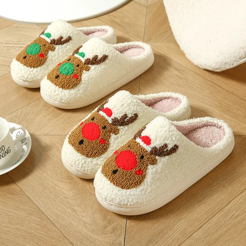 Cross-Border Cute New Christmas Elk Cotton Slippers for Women Winter Ins Warm Home Indoor Couple Plush Outer Wear - Image 12