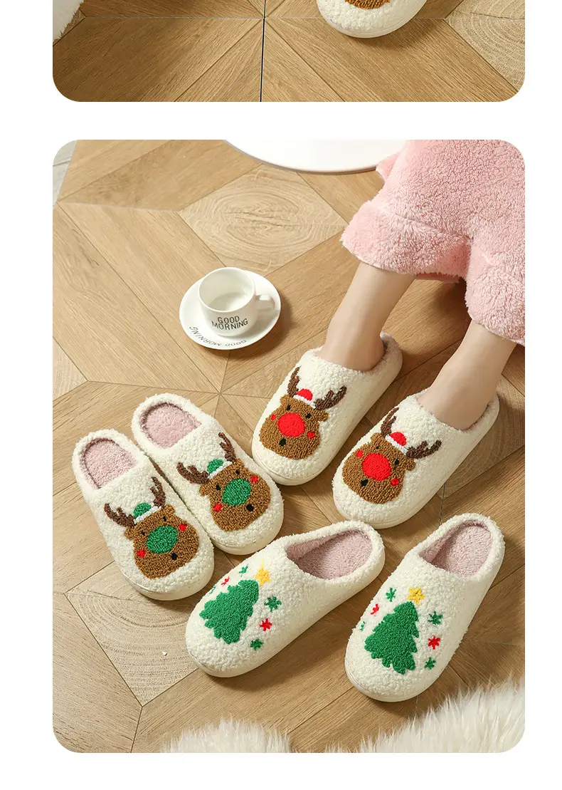 Cross-Border Cute New Christmas Elk Cotton Slippers for Women Winter Ins Warm Home Indoor Couple Plush Outer Wear — feature 12