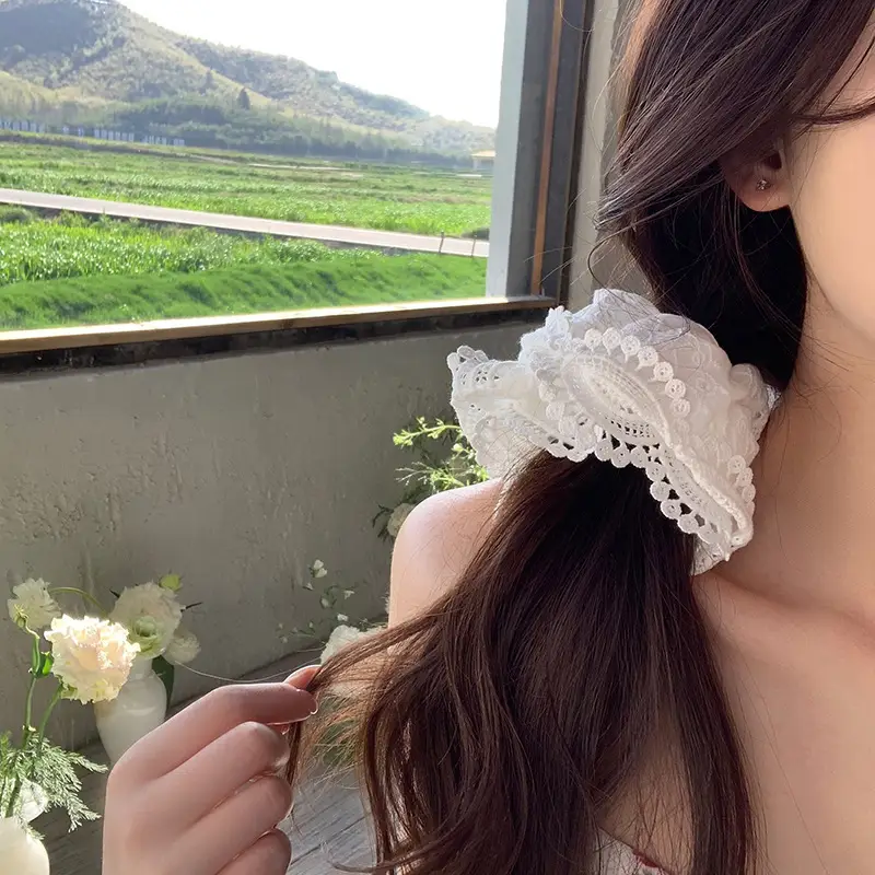 White Lace Hair Ring for Women's Bowel Tie Hair 2024 - Image 3