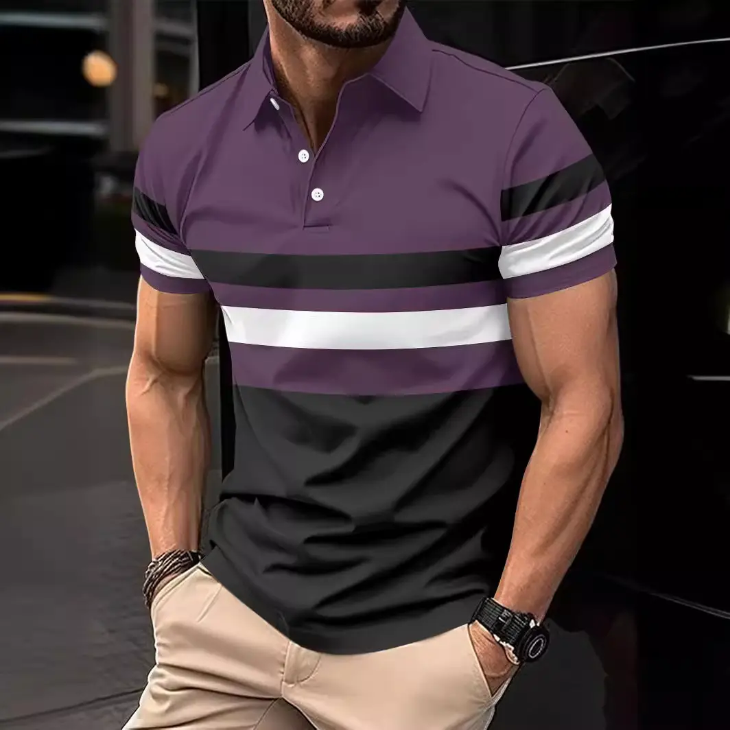 Men's Striped Polo Shirt Olive Black White 2024 Summer - Image 7
