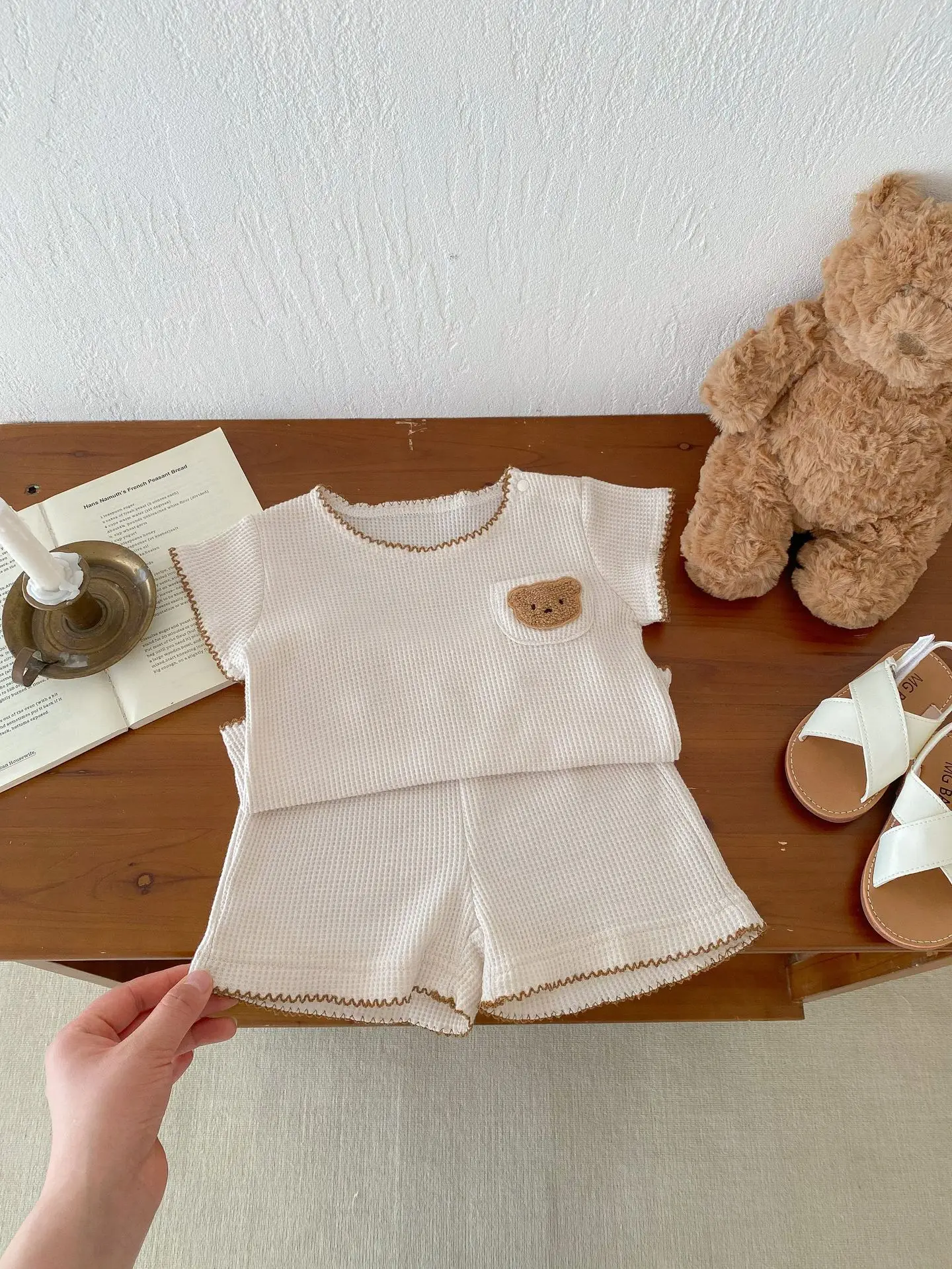 2024 Korean Style Boys White Bear Embroidered Suit - Image 2