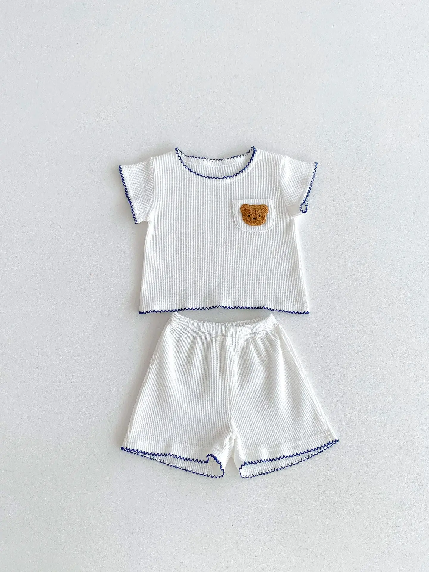 2024 Korean Style Boys White Bear Embroidered Suit - Image 6