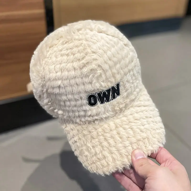 Wholesale Korean Ins Hat Autumn Winter Warm Plush Cap Women Red Face Small Embroidered Letter Baseball Cap - Image 4
