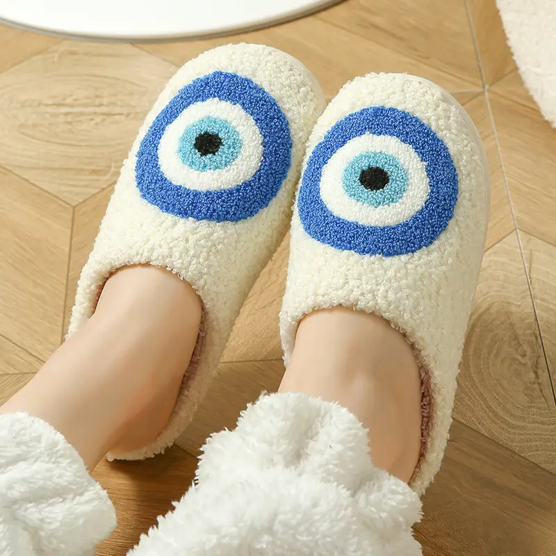 Cross-Border 2026 New Autumn and Winter Cotton Slippers, Comfortable Home Slippers with Evil Eye Design, Couple Style, Warm Indoor Slippers for Men and Women - Image 6