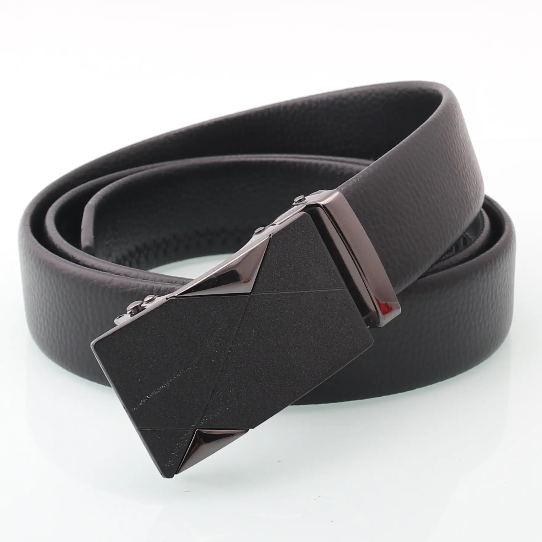 Men's Black Leather Belt with Rose Gold Automatic Buckle — feature 10