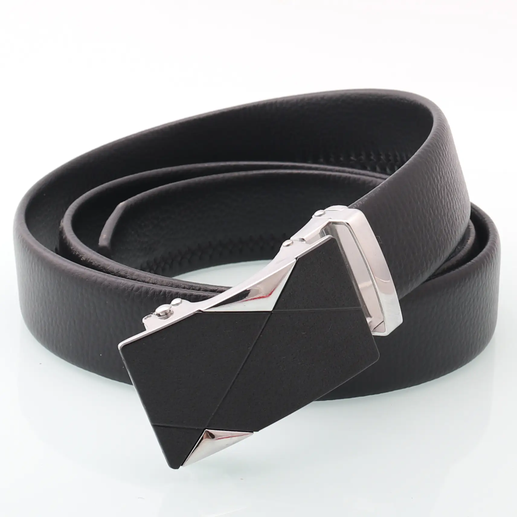 Men's Black Leather Belt with Rose Gold Automatic Buckle — feature 11