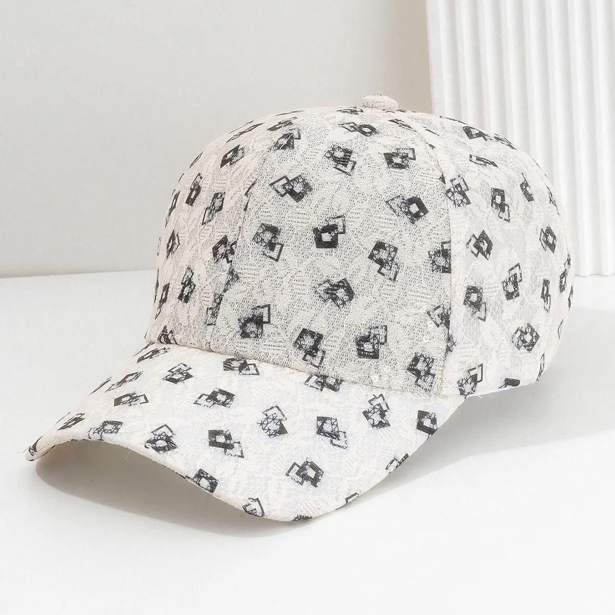 Women's White Diamond Cap with Adjustable Strap - Image 7