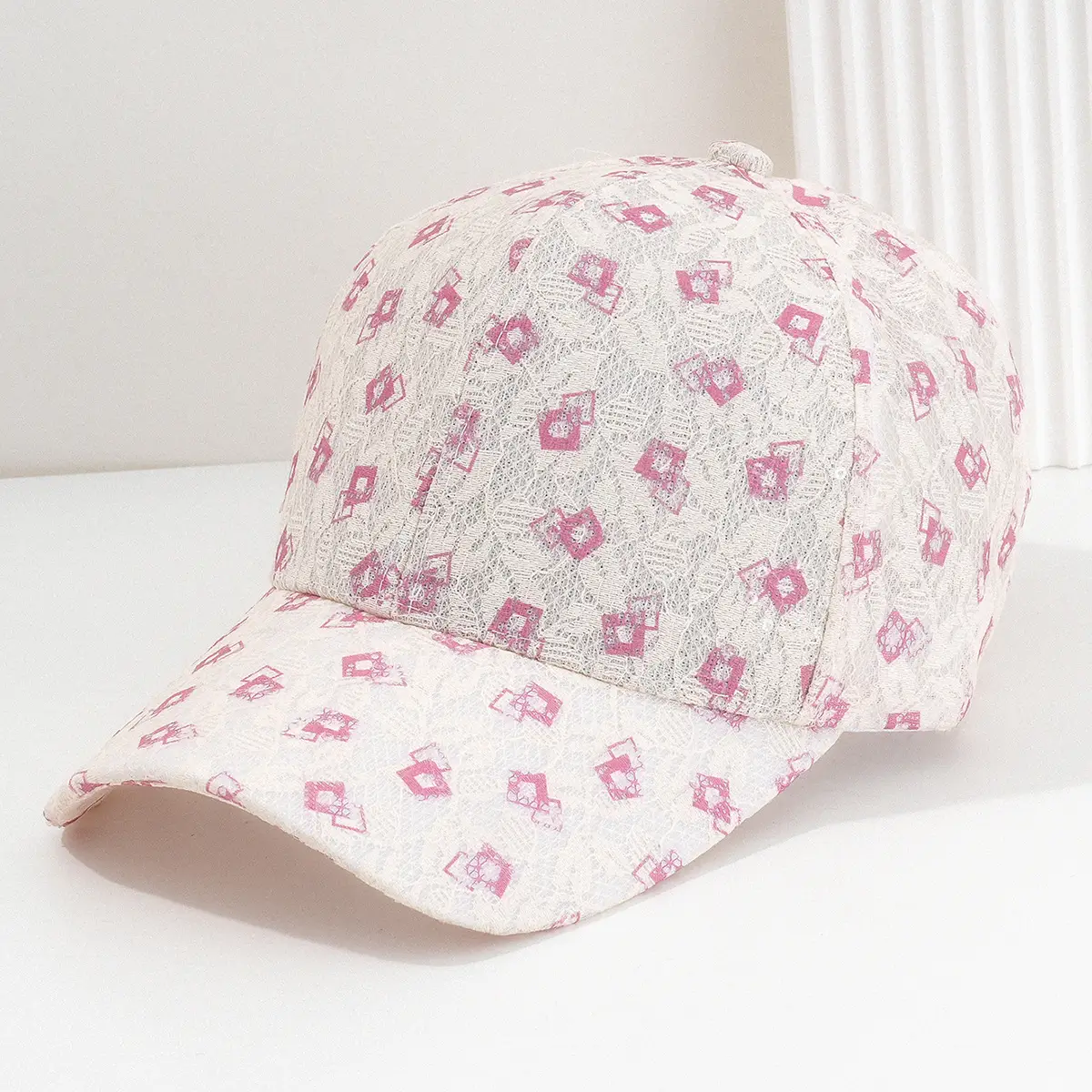 Women's White Diamond Cap with Adjustable Strap - Image 8