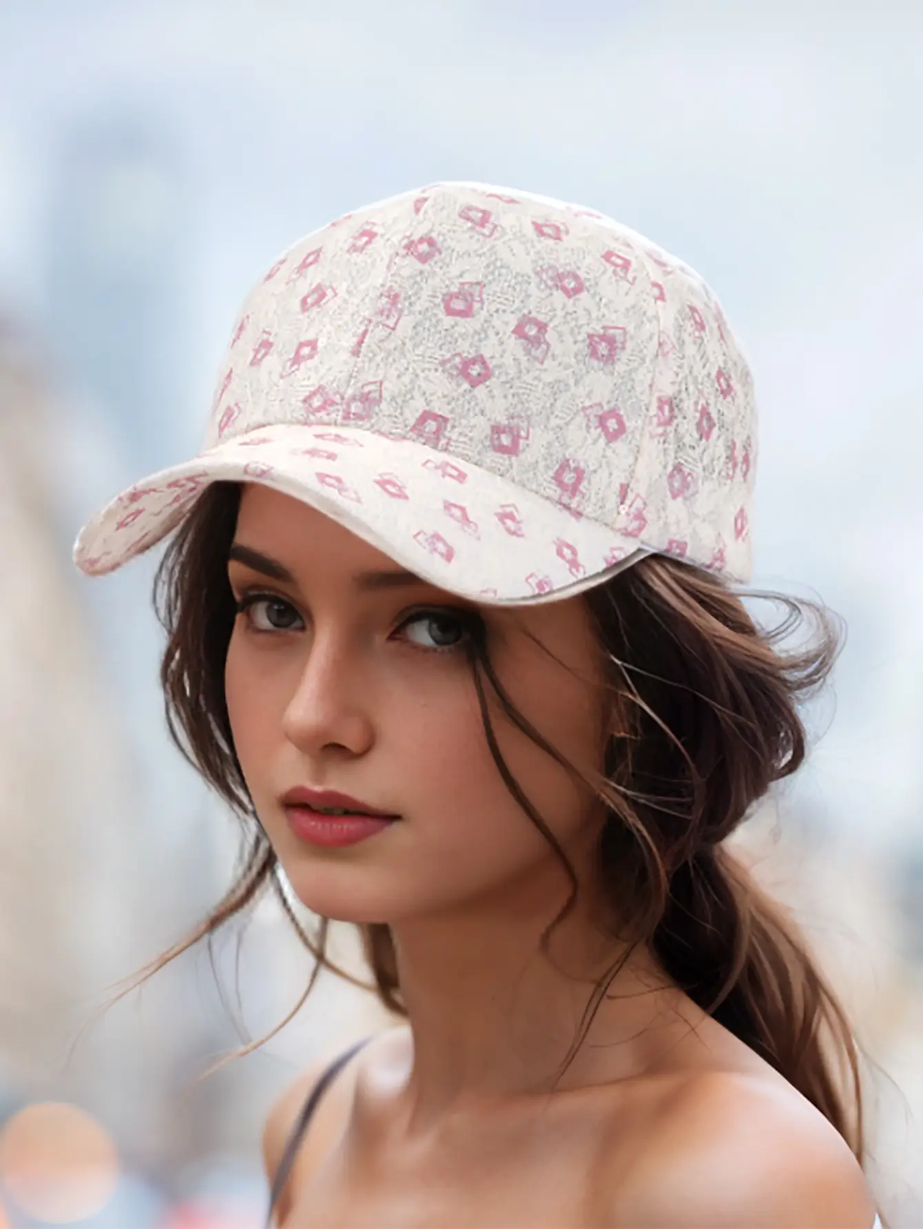 Women's White Diamond Cap with Adjustable Strap — feature 2