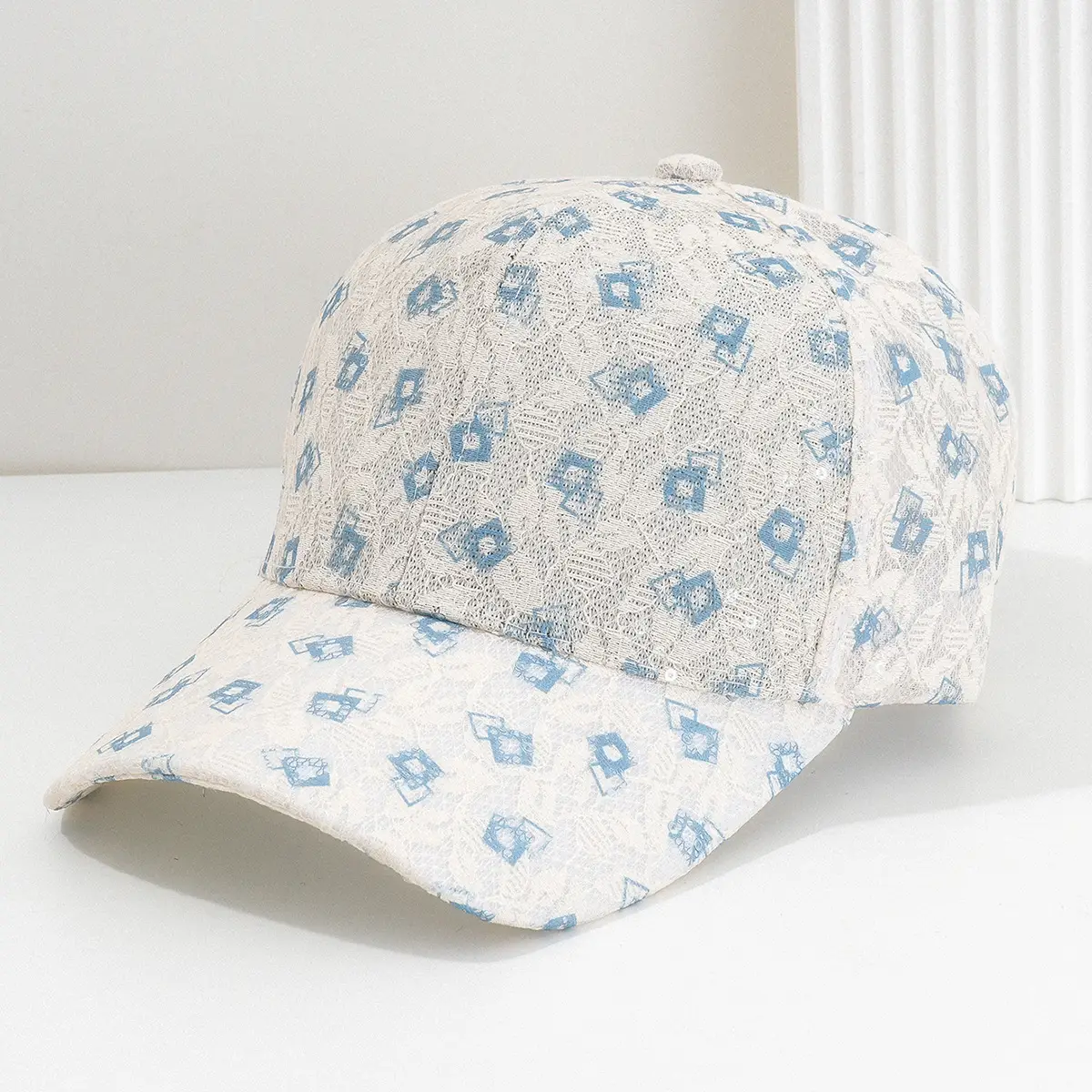 Women's White Diamond Cap with Adjustable Strap - Image 3