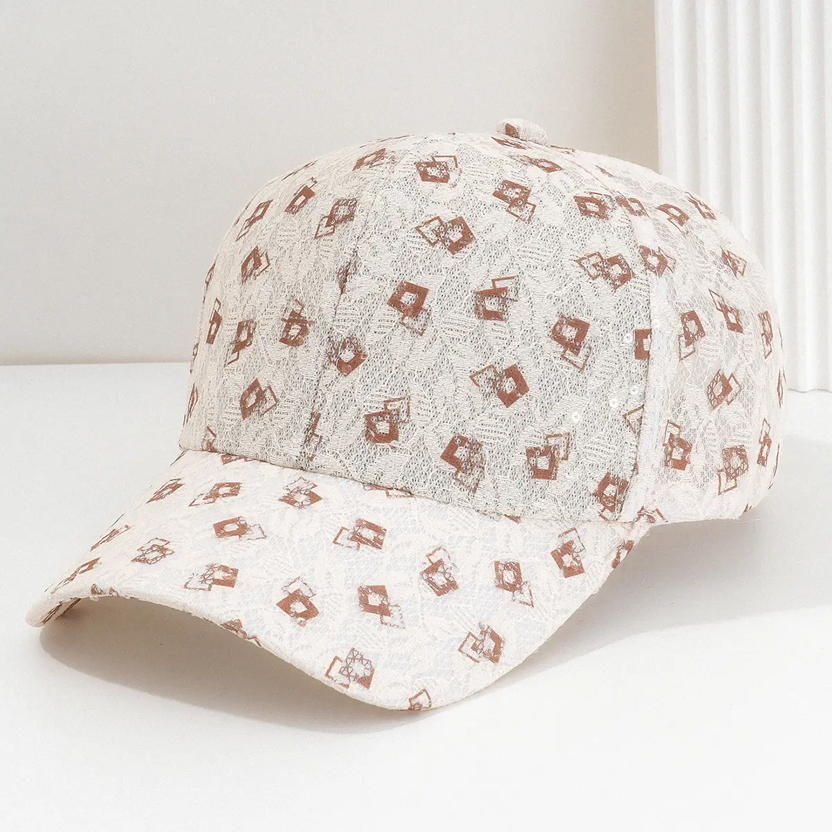 Women's White Diamond Cap with Adjustable Strap - Image 4